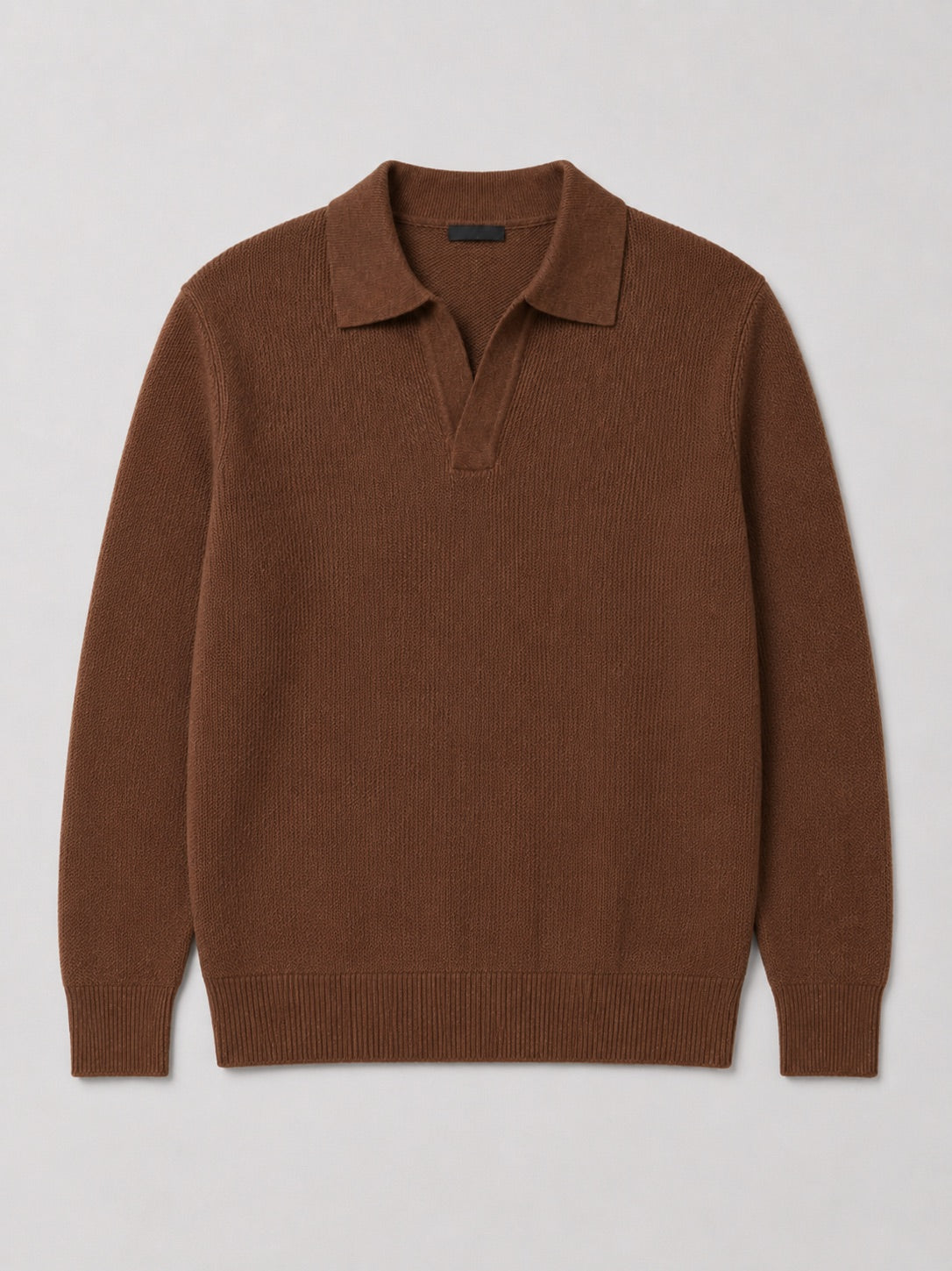Men’s Johnny Collar Jumper Heavyweight Knit Long Sleeve Spring Autumn Polo Pullover for Business Casual and Everyday Wear