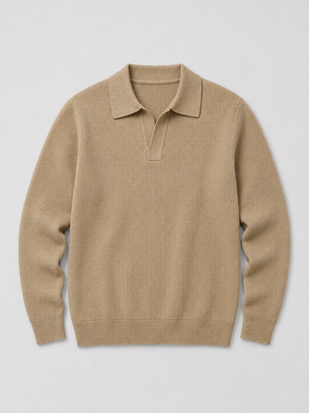 Men’s Johnny Collar Jumper Heavyweight Knit Long Sleeve Spring Autumn Polo Pullover for Business Casual and Everyday Wear