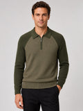 Men’s Quarter Zip Jumper Polo Slim Fit Long Sleeve Knit Autumn Winter Pullover for Business Casual and Everyday Wear