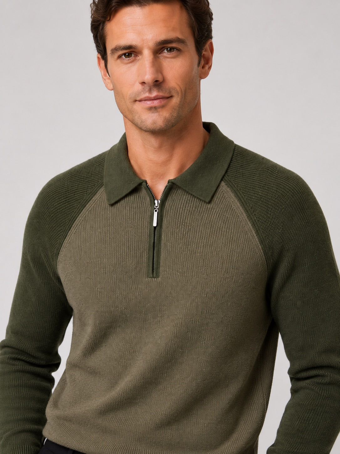 Men’s Quarter Zip Jumper Polo Slim Fit Long Sleeve Knit Autumn Winter Pullover for Business Casual and Everyday Wear