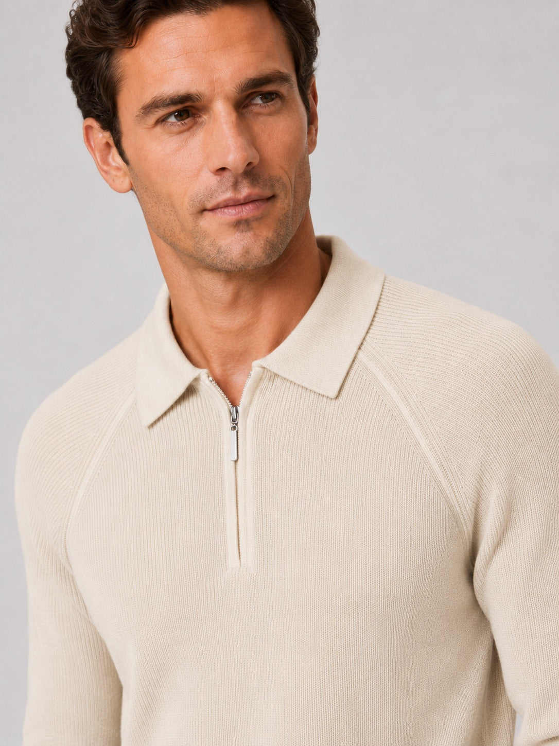 Men’s Quarter Zip Jumper Polo Slim Fit Long Sleeve Knit Autumn Winter Pullover for Business Casual and Everyday Wear