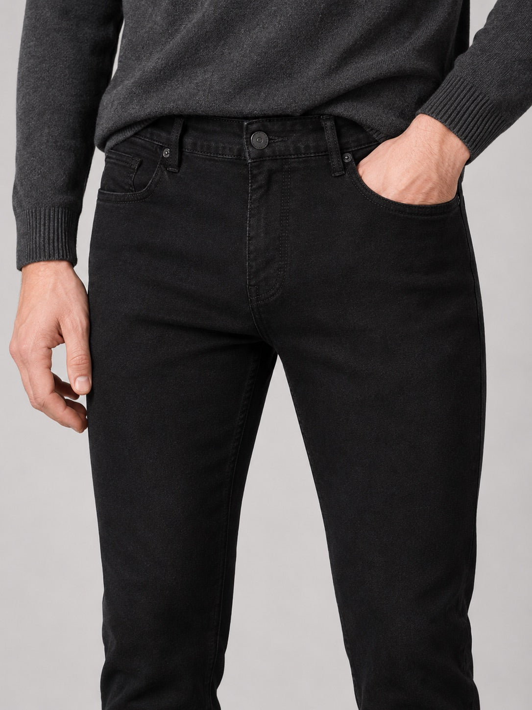 Men’s Black Jeans Stretch Denim Slim Fit Autumn Winter Trousers for Casual and Everyday Wear