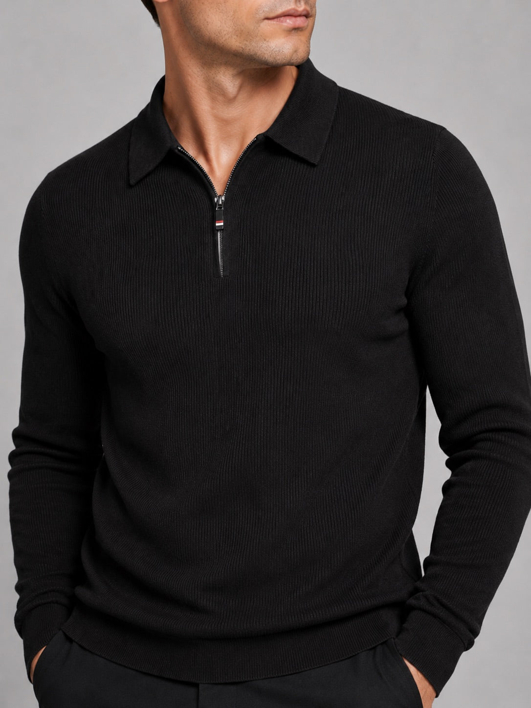 Men’s Quarter Zip Long Sleeve Polo Lapel Autumn Top for Business Casual and Office Wear