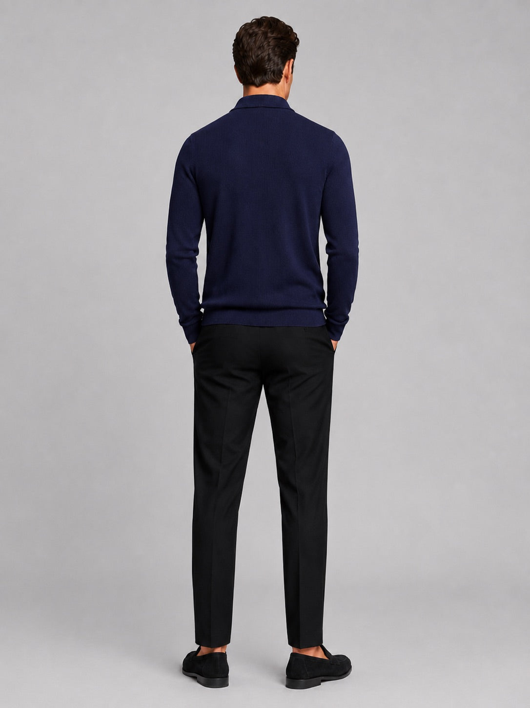 Men’s Quarter Zip Long Sleeve Polo Lapel Autumn Top for Business Casual and Office Wear