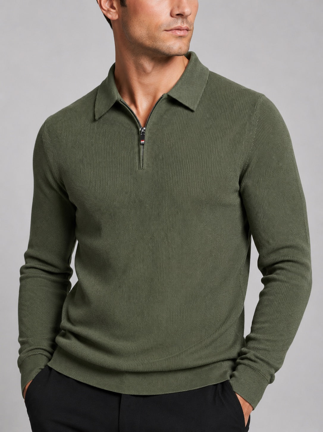 Men’s Quarter Zip Long Sleeve Polo Lapel Autumn Top for Business Casual and Office Wear