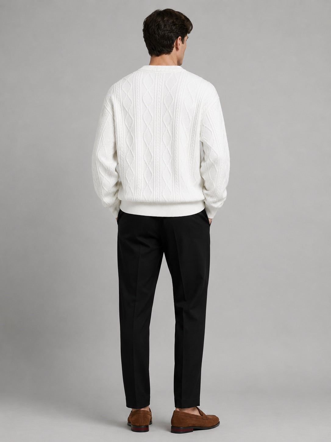 Men’s Cable Knit Cardigan Jumper V-Neck Diamond Pattern Oversized Autumn Winter Layer for Casual and Everyday Wear