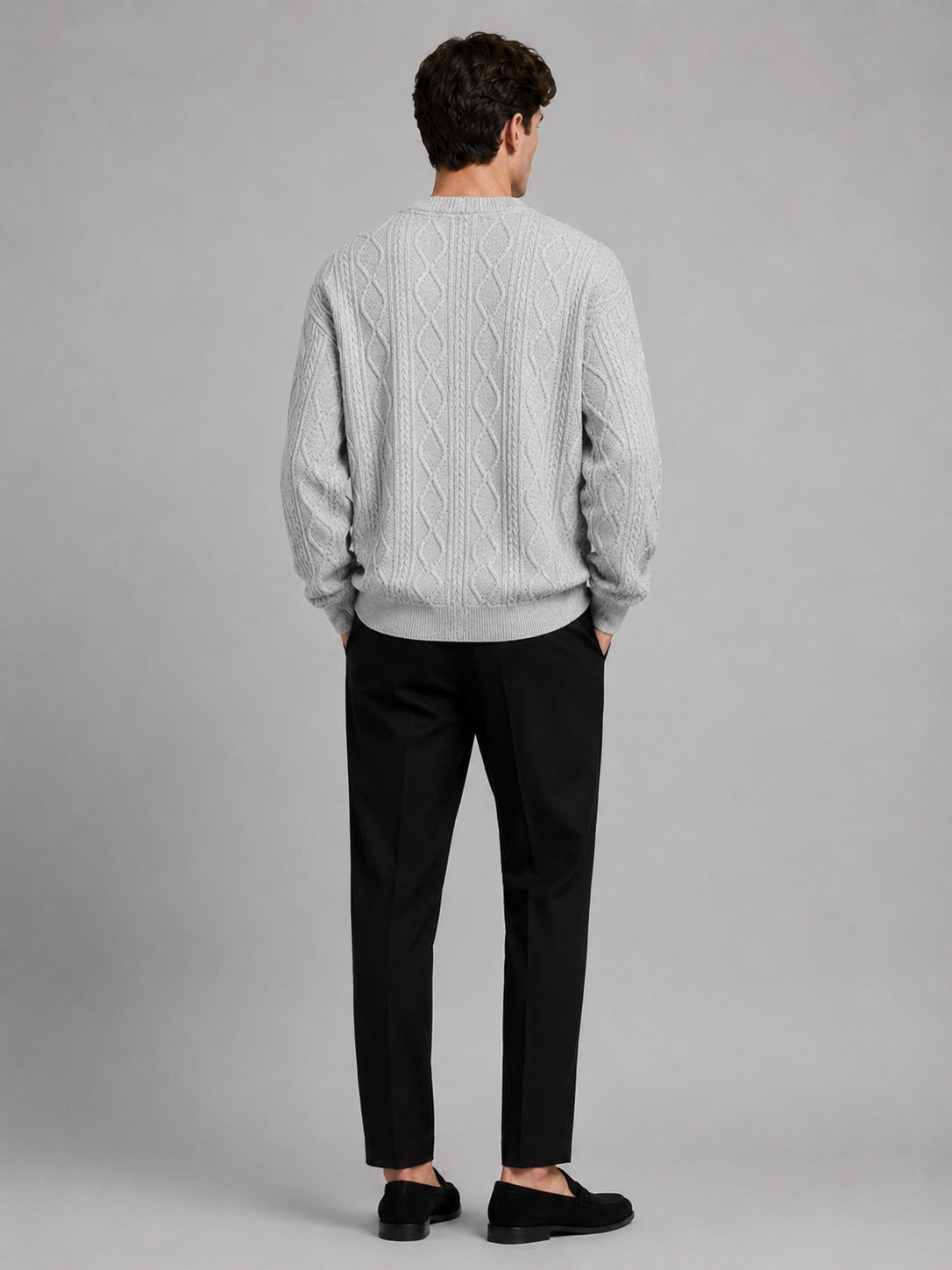 Men’s Cable Knit Cardigan Jumper V-Neck Diamond Pattern Oversized Autumn Winter Layer for Casual and Everyday Wear