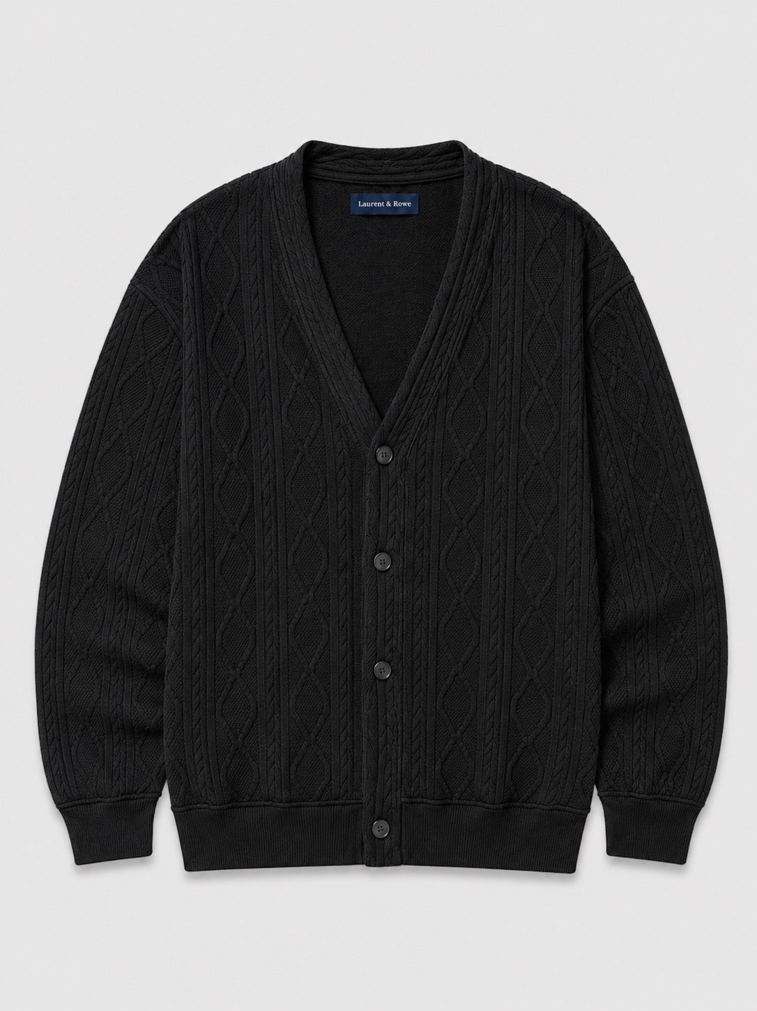Men’s Cable Knit Cardigan Jumper V-Neck Diamond Pattern Oversized Autumn Winter Layer for Casual and Everyday Wear