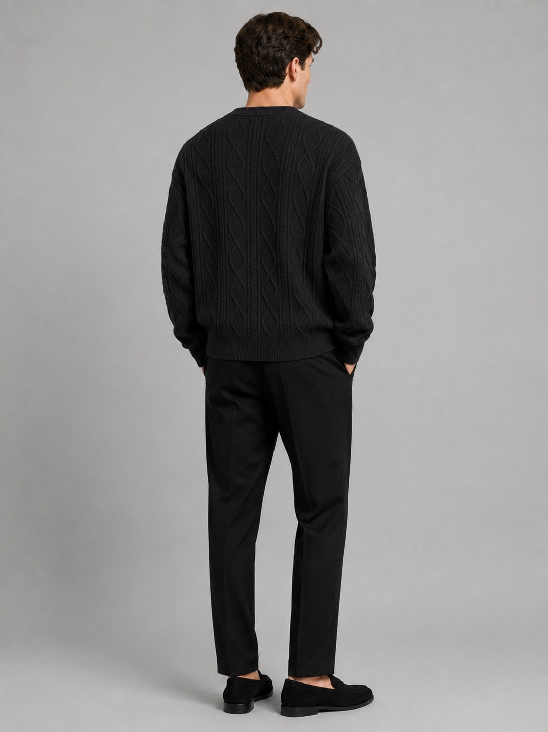 Men’s Cable Knit Cardigan Jumper V-Neck Diamond Pattern Oversized Autumn Winter Layer for Casual and Everyday Wear