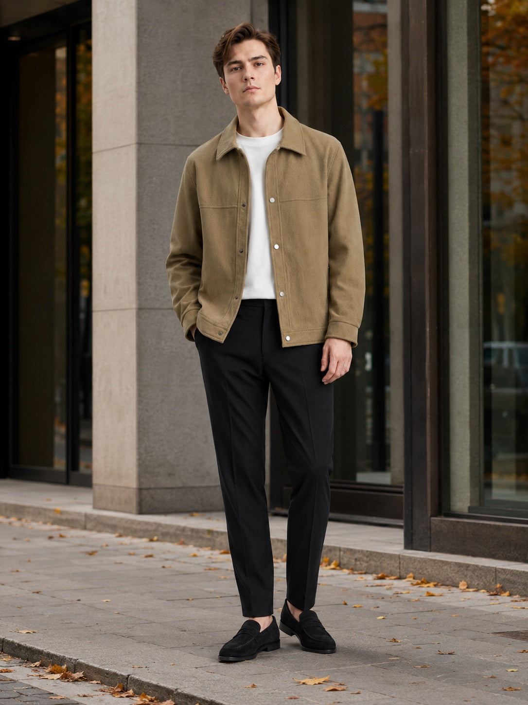 Men’s Jacket Turn-Down Collar Loose Fit Business Casual Autumn Jacket Outerwear for Commuting and Everyday Wear