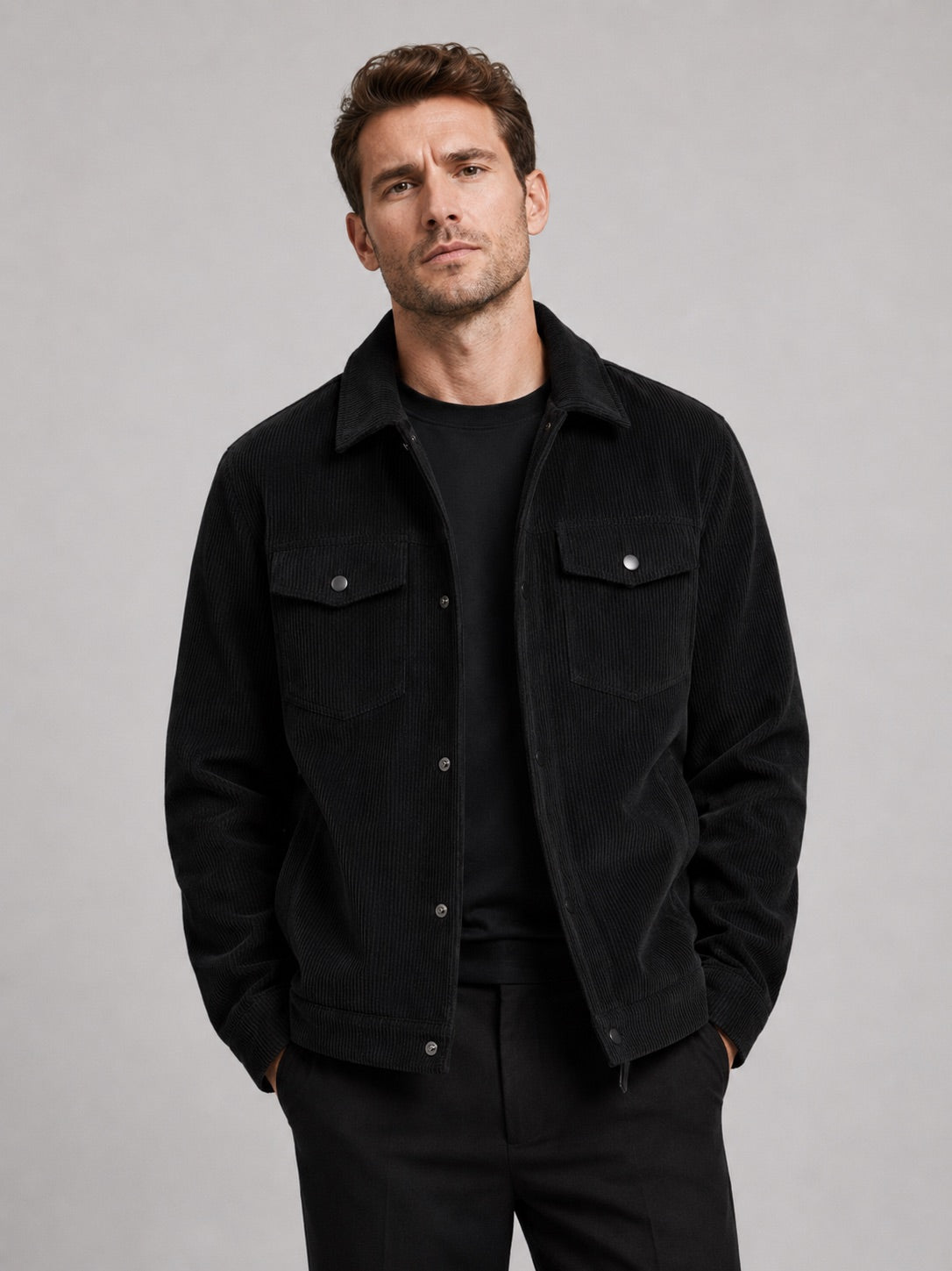 Men’s Corduroy Jacket Lapel Loose Fit Autumn Casual Coat for Everyday and Streetwear Wear