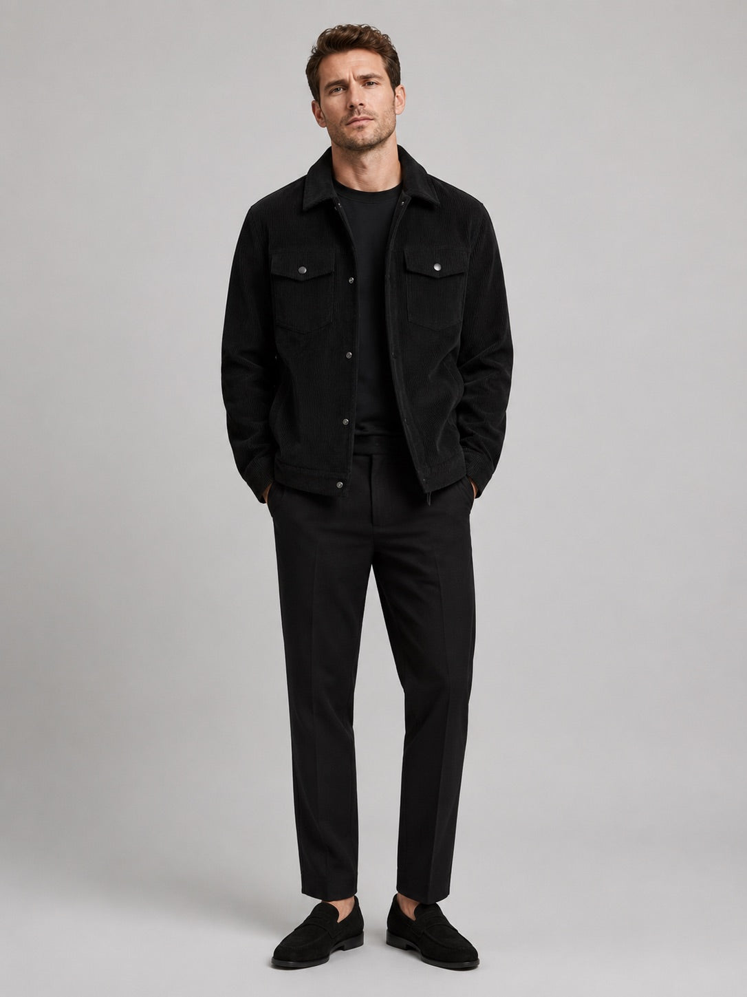 Men’s Corduroy Jacket Lapel Loose Fit Autumn Casual Coat for Everyday and Streetwear Wear
