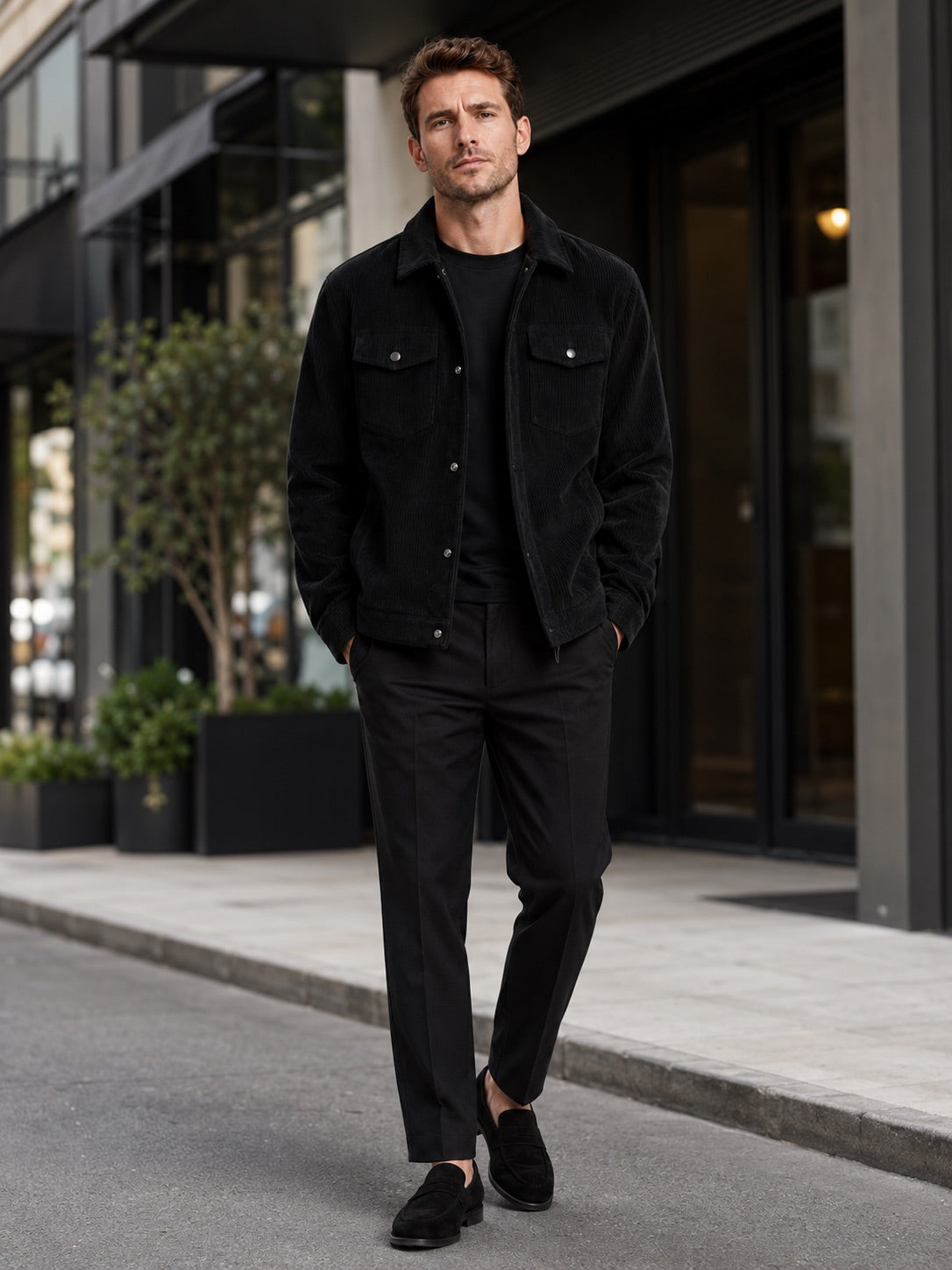Men’s Corduroy Jacket Lapel Loose Fit Autumn Casual Coat for Everyday and Streetwear Wear