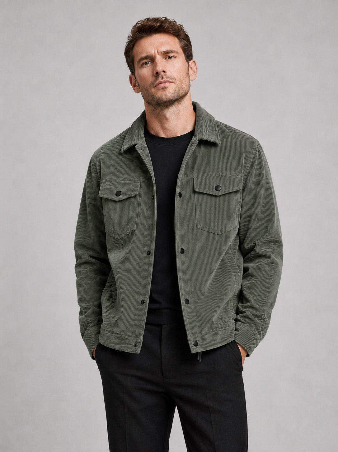 Men’s Corduroy Jacket Lapel Loose Fit Autumn Casual Coat for Everyday and Streetwear Wear