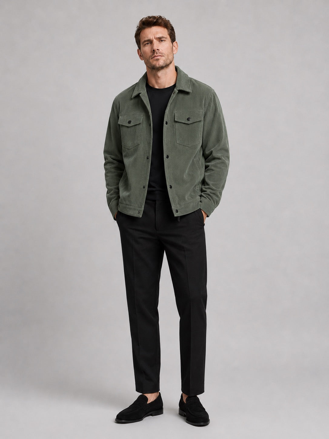 Men’s Corduroy Jacket Lapel Loose Fit Autumn Casual Coat for Everyday and Streetwear Wear