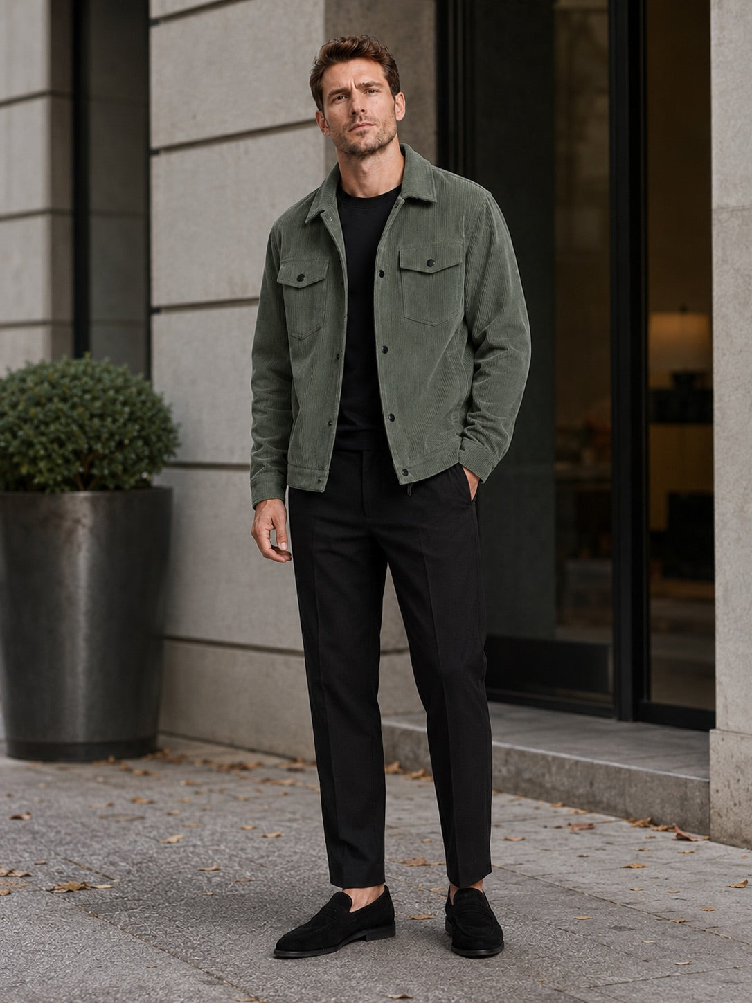 Men’s Corduroy Jacket Lapel Loose Fit Autumn Casual Coat for Everyday and Streetwear Wear