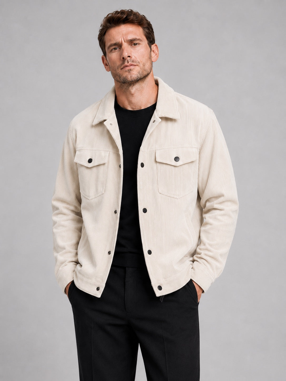 Men’s Corduroy Jacket Lapel Loose Fit Autumn Casual Coat for Everyday and Streetwear Wear