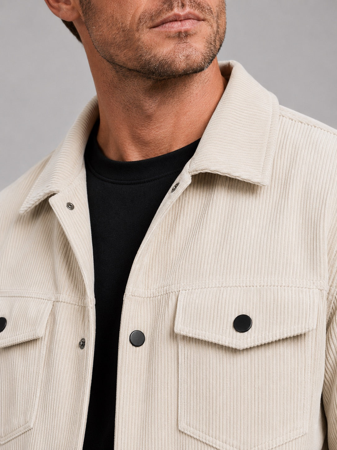 Men’s Corduroy Jacket Lapel Loose Fit Autumn Casual Coat for Everyday and Streetwear Wear