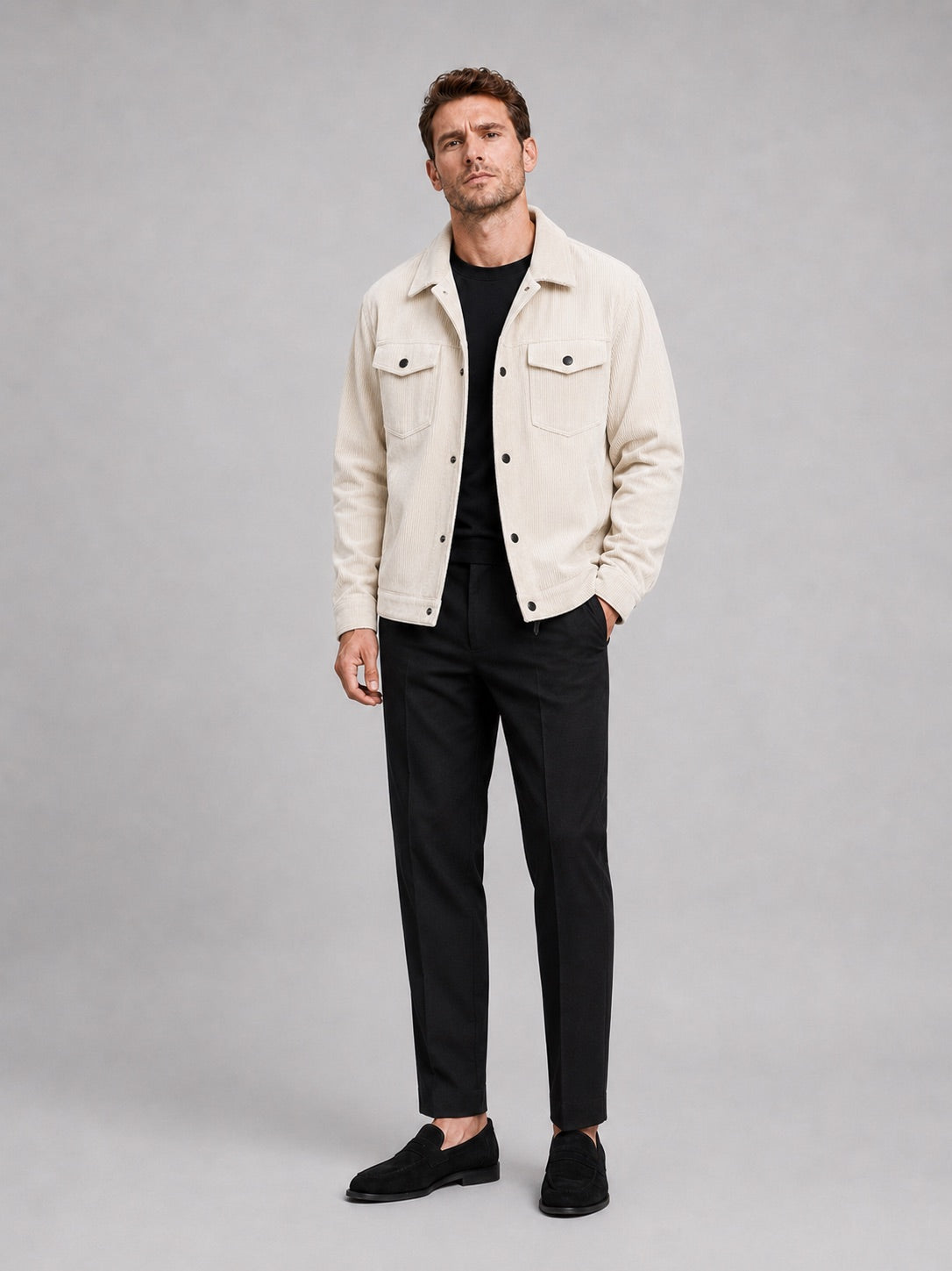Men’s Corduroy Jacket Lapel Loose Fit Autumn Casual Coat for Everyday and Streetwear Wear
