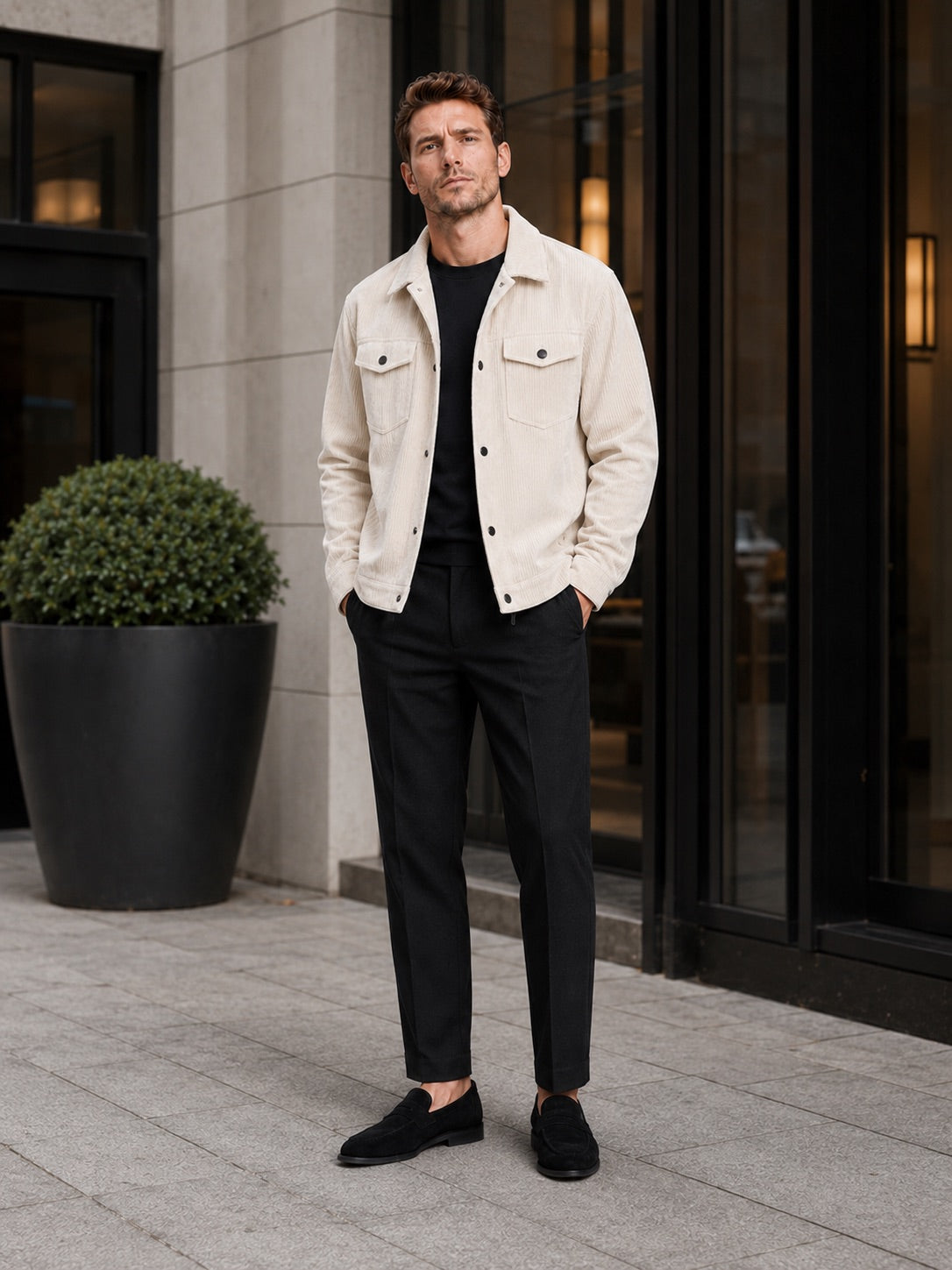Men’s Corduroy Jacket Lapel Loose Fit Autumn Casual Coat for Everyday and Streetwear Wear