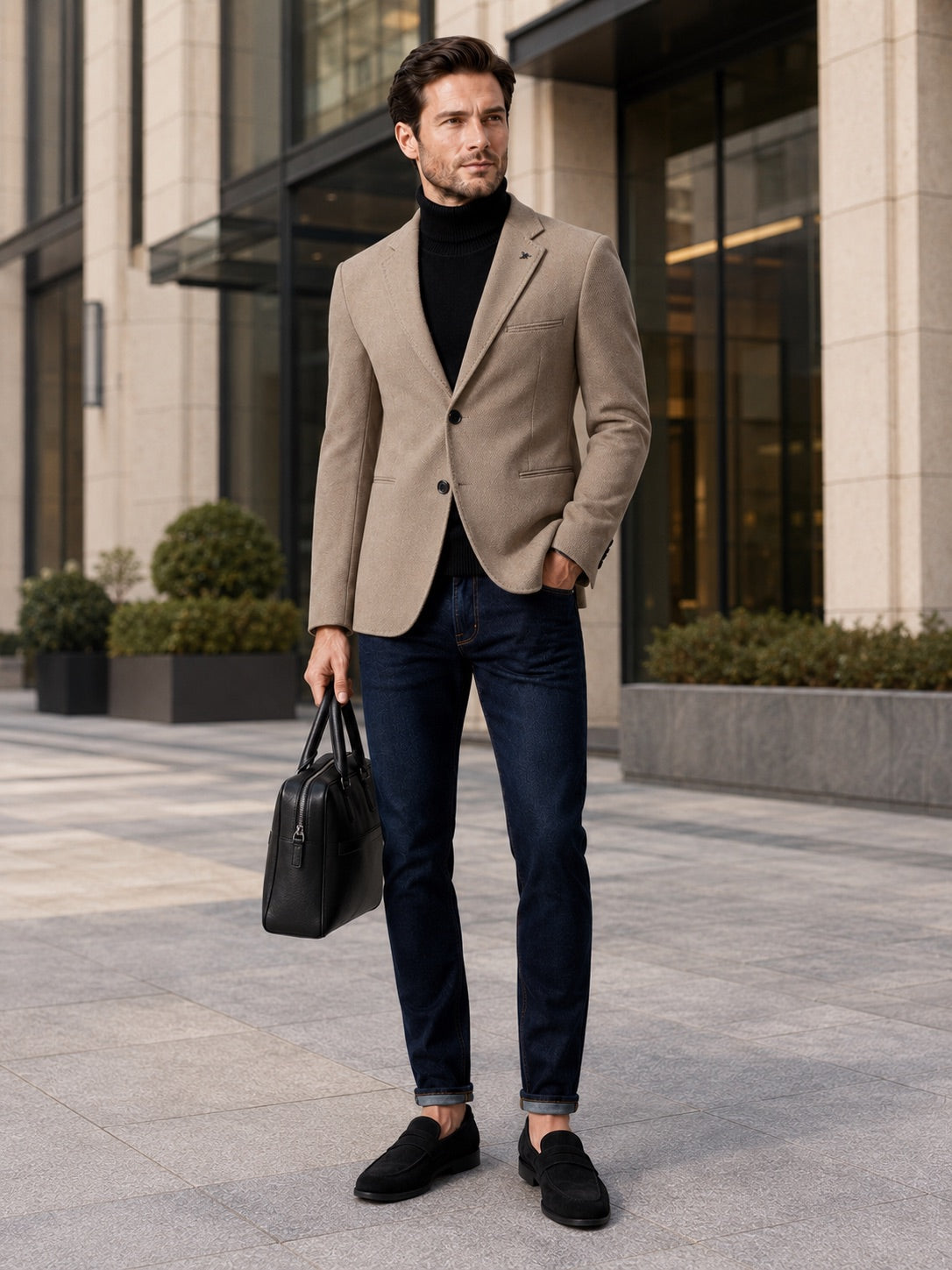 Men’s Blazer Slim Fit Single Breasted Solid Colour Autumn Winter Suit Jacket for Business Casual and Office Wear