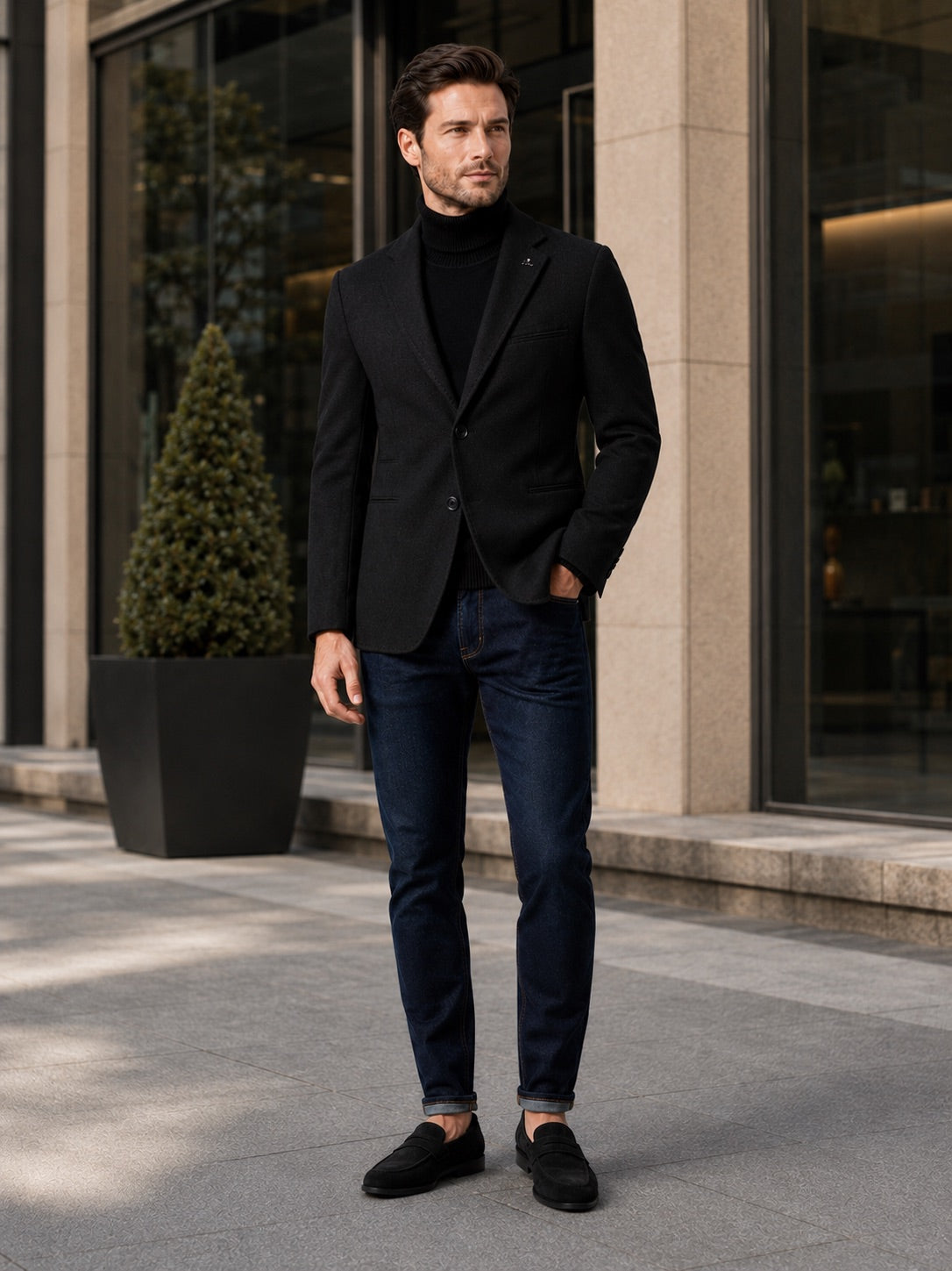 Men’s Blazer Slim Fit Single Breasted Solid Colour Autumn Winter Suit Jacket for Business Casual and Office Wear