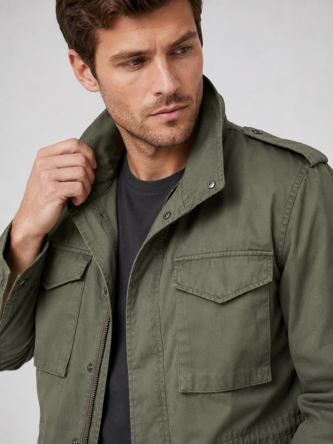 Men’s Military Field Jacket 100% Cotton Multi-Pocket Zip-Up Autumn Casual Military Jacket for Outdoor and Everyday Wear