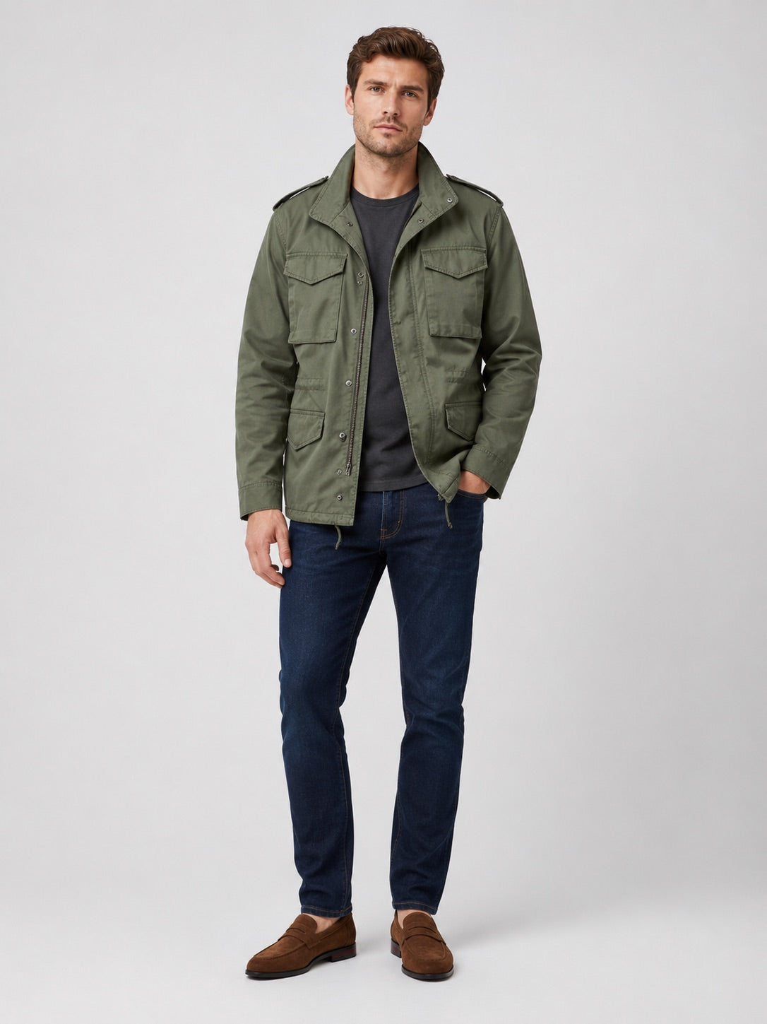 Men’s Military Field Jacket 100% Cotton Multi-Pocket Zip-Up Autumn Casual Military Jacket for Outdoor and Everyday Wear