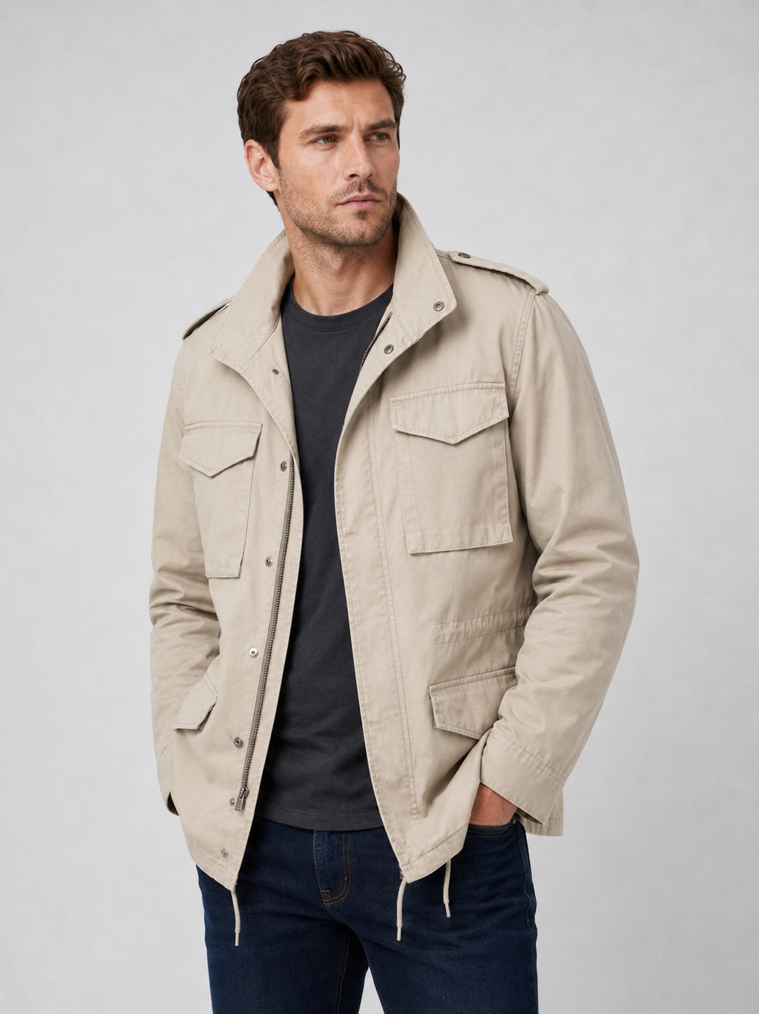 Men’s Military Field Jacket 100% Cotton Multi-Pocket Zip-Up Autumn Casual Military Jacket for Outdoor and Everyday Wear