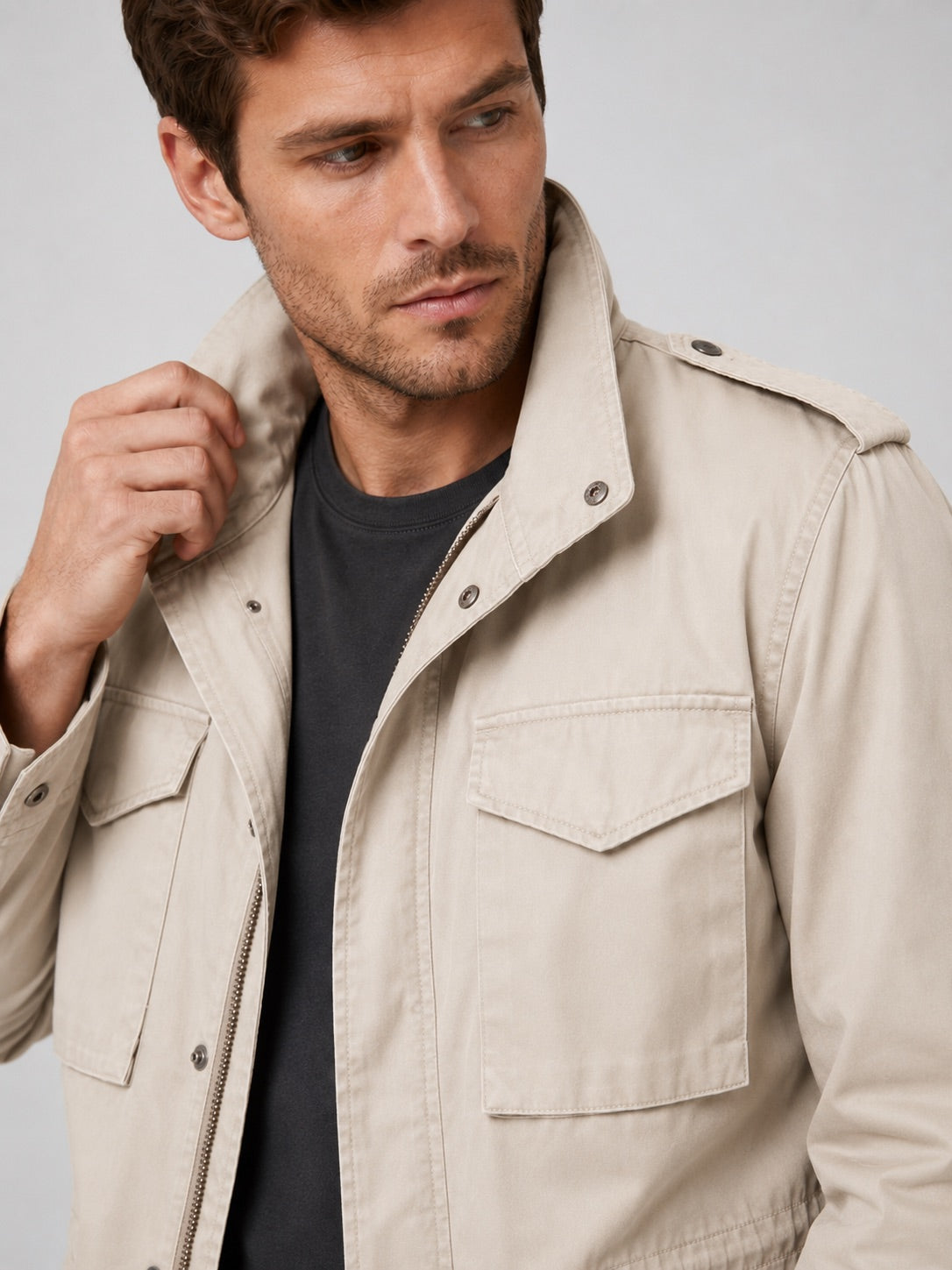 Men’s Military Field Jacket 100% Cotton Multi-Pocket Zip-Up Autumn Casual Military Jacket for Outdoor and Everyday Wear