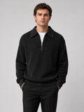 Men’s Quarter Zip Jumper Turn-Down Collar Long Sleeve Polo Loose Fit Autumn Casual Jumper for Everyday Wear