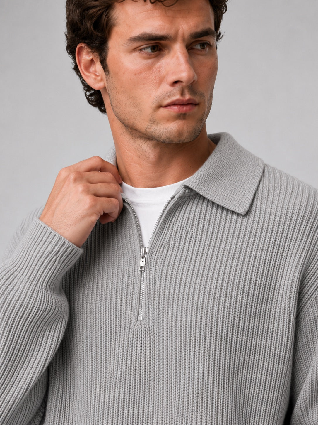 Men’s Quarter Zip Jumper Turn-Down Collar Long Sleeve Polo Loose Fit Autumn Casual Jumper for Everyday Wear