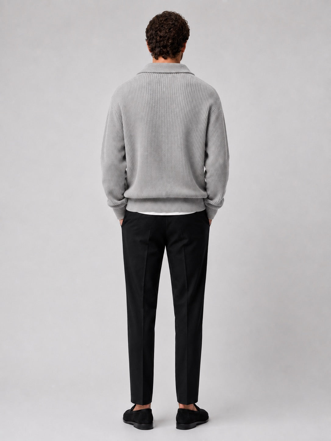 Men’s Quarter Zip Jumper Turn-Down Collar Long Sleeve Polo Loose Fit Autumn Casual Jumper for Everyday Wear