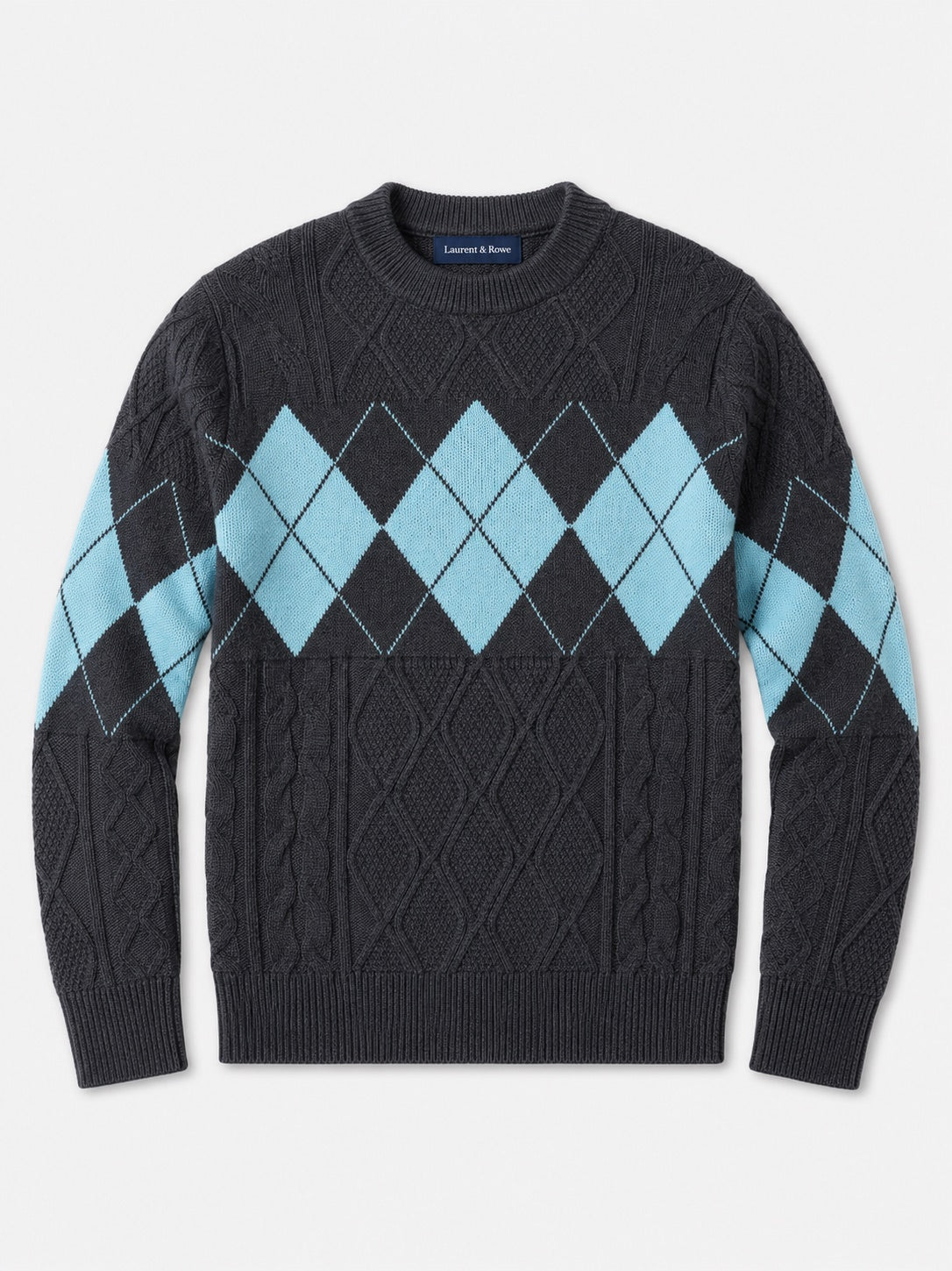 Men’s Argyle Cable Knit Jumper Mock Neck Patchwork Warm Autumn Winter Pullover for Business Casual and Everyday Wear