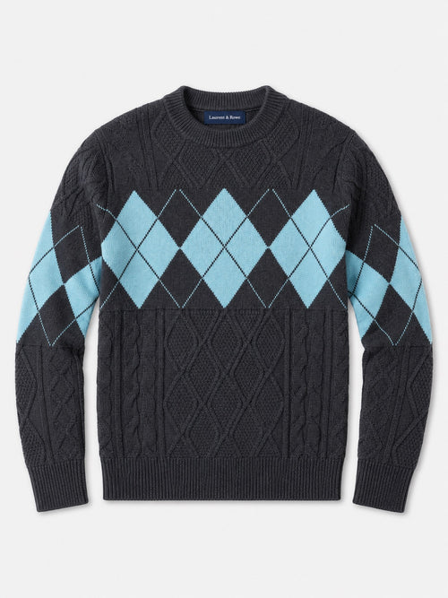 Men’s Argyle Cable Knit Jumper Mock Neck Patchwork Warm Autumn Winter Pullover for Business Casual and Everyday Wear