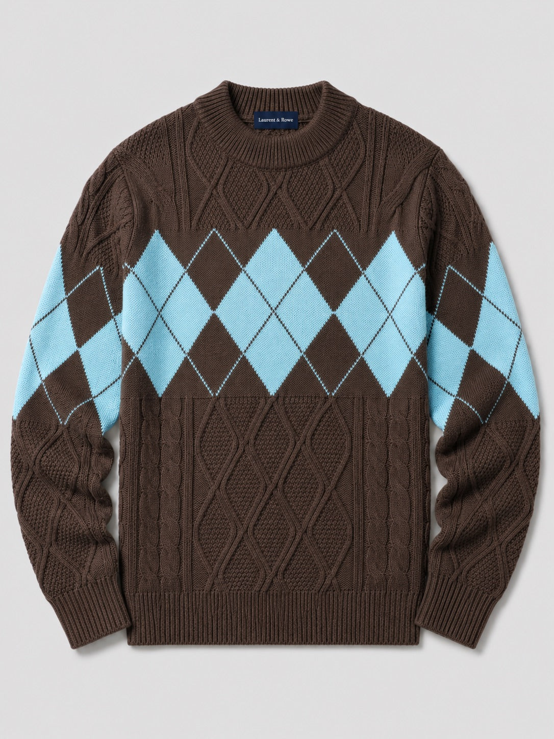 Men’s Argyle Cable Knit Jumper Mock Neck Patchwork Warm Autumn Winter Pullover for Business Casual and Everyday Wear