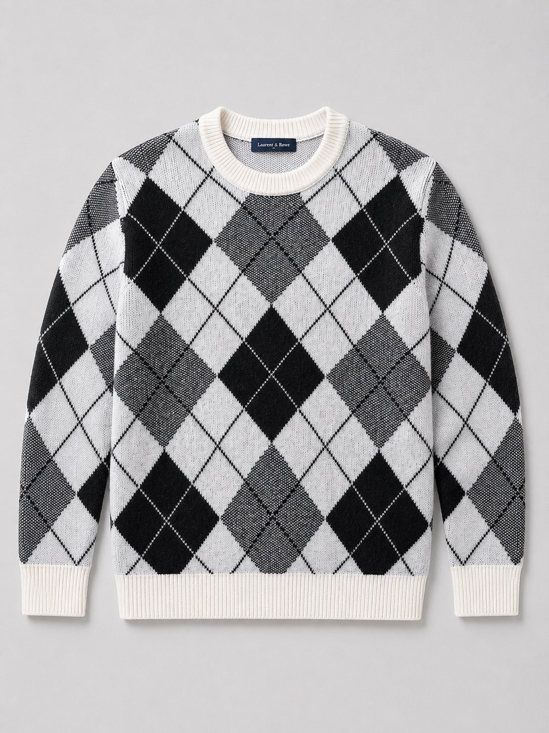 Men’s Wool Argyle Jumper Crew Neck Thick Knit  Autumn Winter Pullover for Business Casual and Everyday Wear