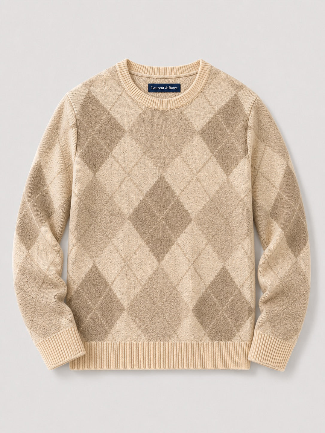 Men’s Wool Argyle Jumper Crew Neck Thick Knit  Autumn Winter Pullover for Business Casual and Everyday Wear
