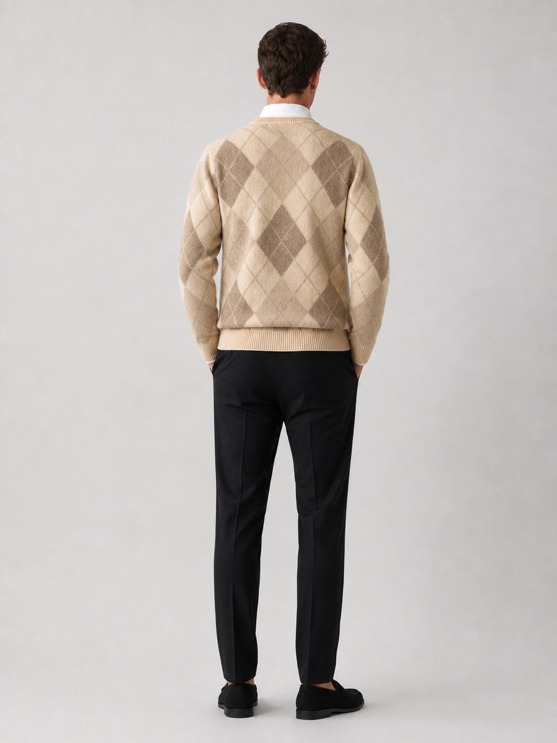 Men’s Wool Argyle Jumper Crew Neck Thick Knit  Autumn Winter Pullover for Business Casual and Everyday Wear