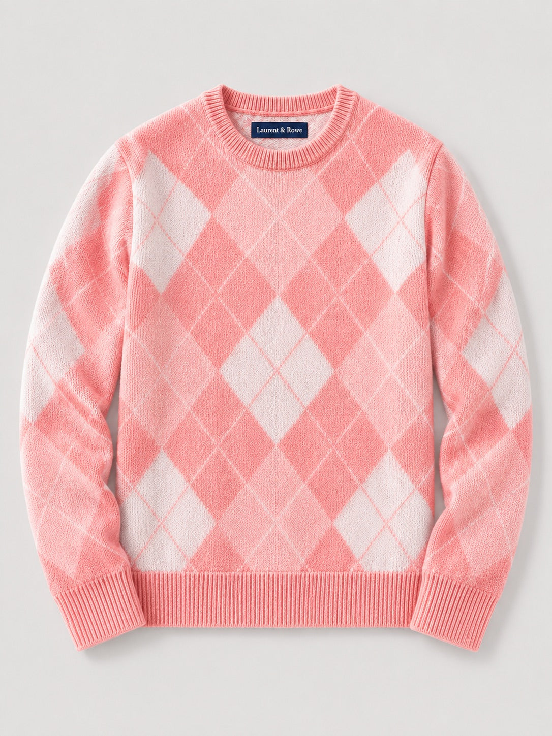 Men’s Wool Argyle Jumper Crew Neck Thick Knit  Autumn Winter Pullover for Business Casual and Everyday Wear