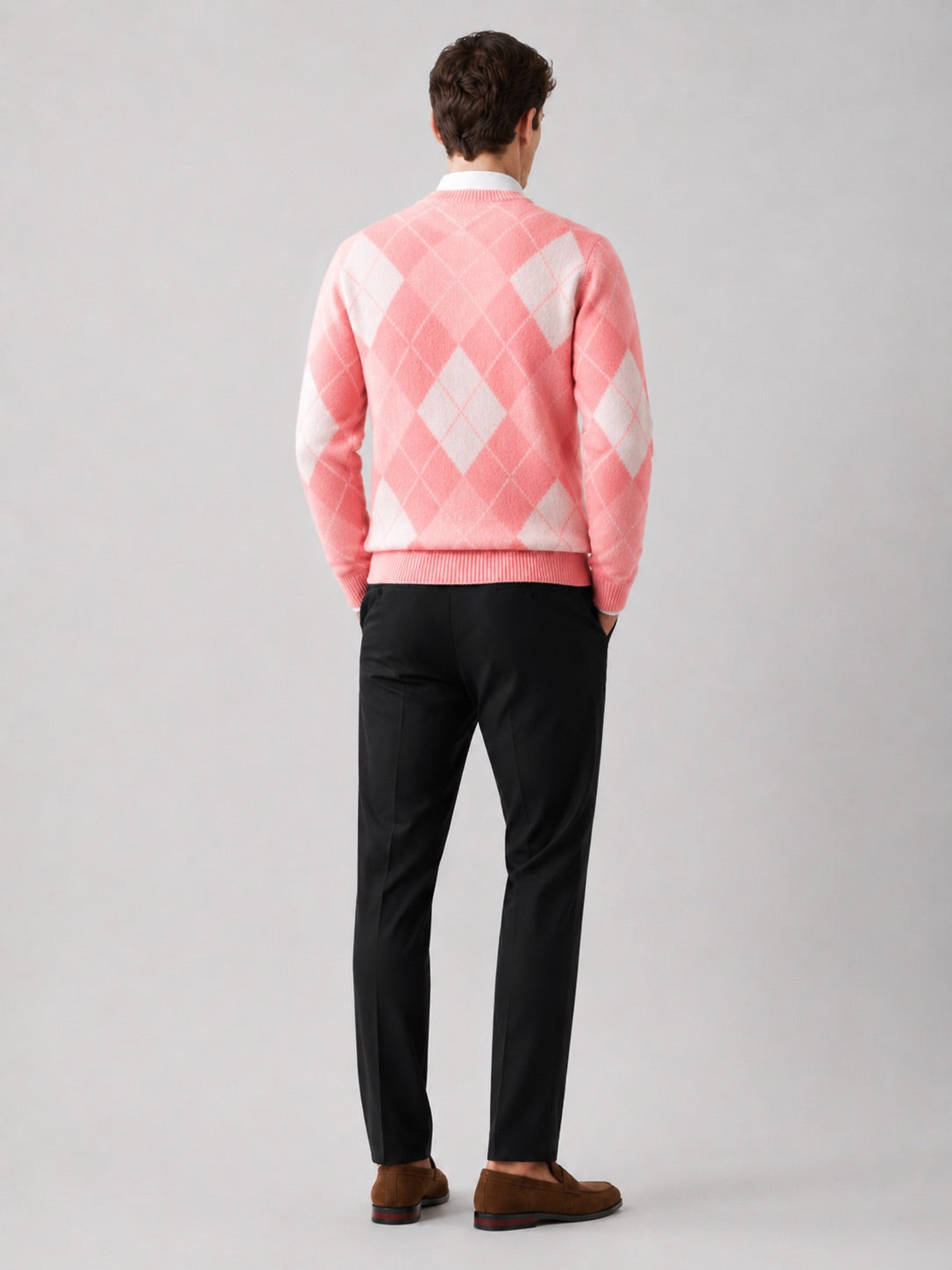 Men’s Wool Argyle Jumper Crew Neck Thick Knit  Autumn Winter Pullover for Business Casual and Everyday Wear