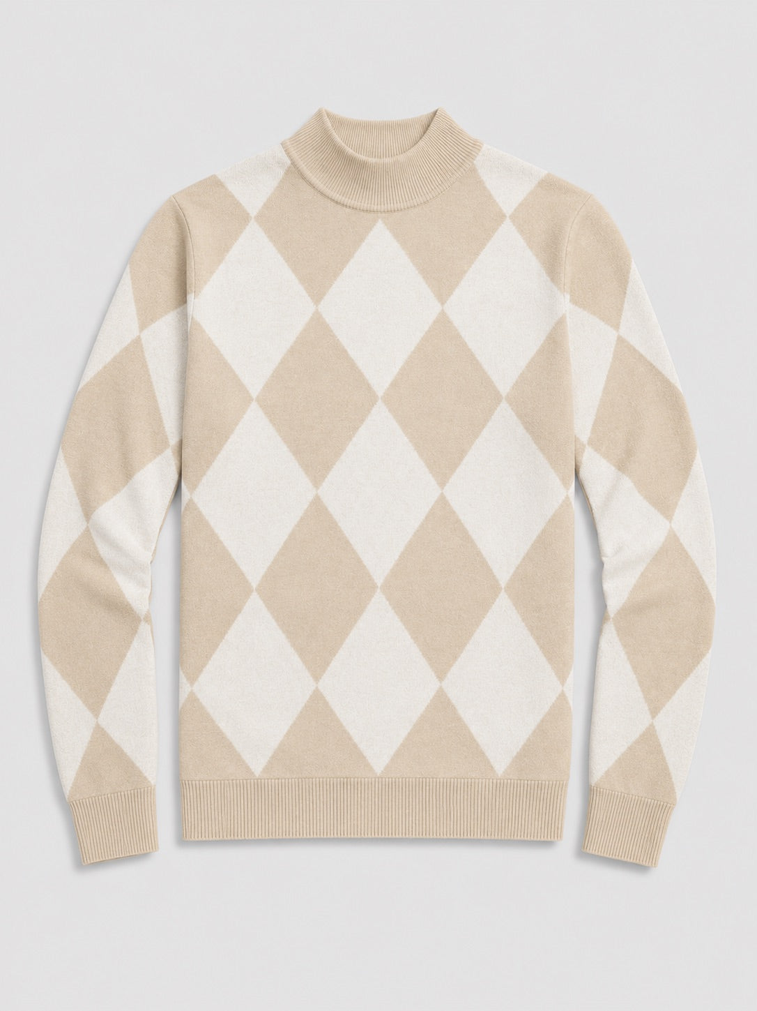 Men’s Argyle Roll Neck Jumper Slim Fit Stretch Knit Long Sleeve Warm Autumn Winter Pullover for Business Casual and Everyday Wear