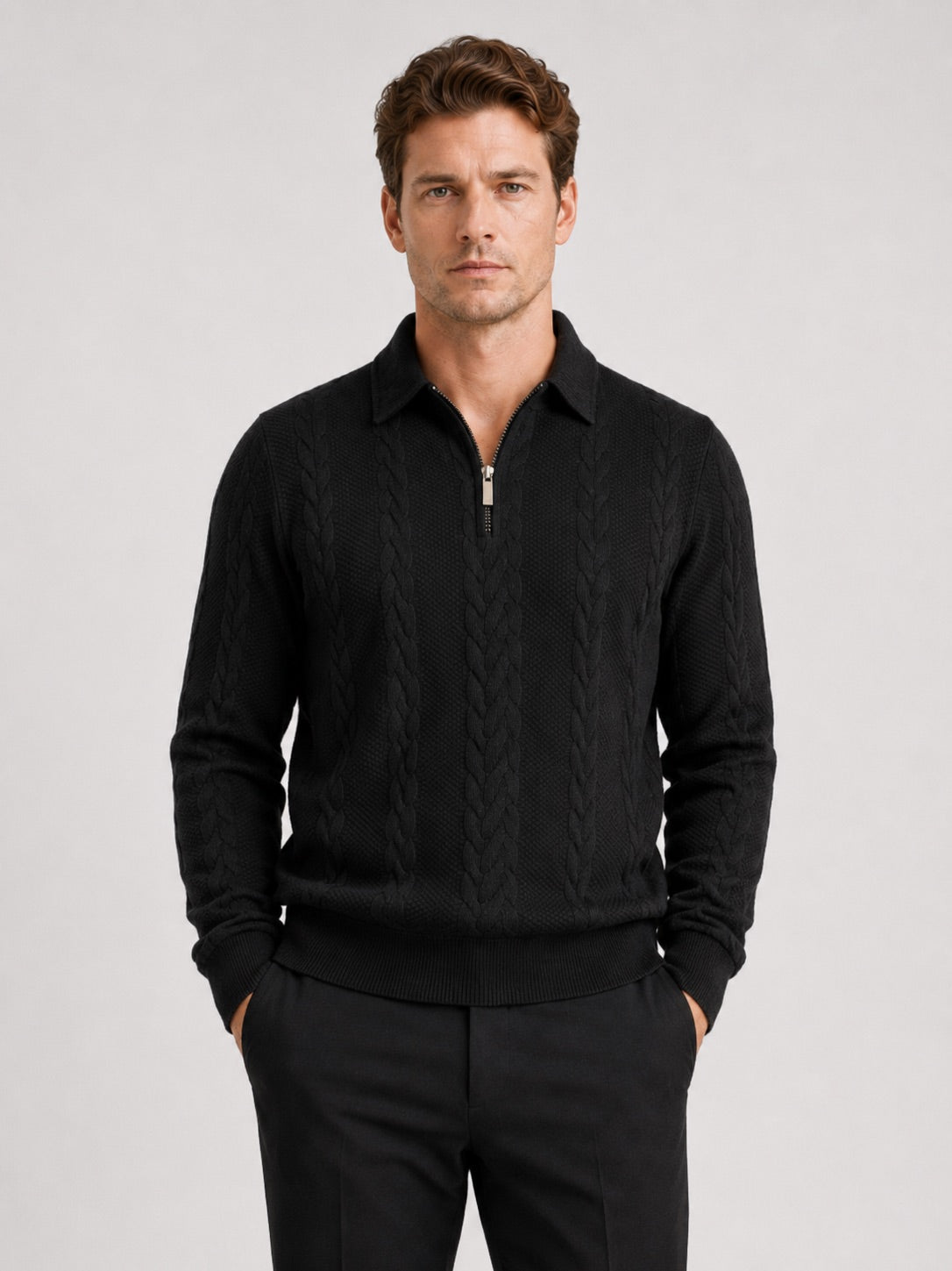 Men’s Quarter Zip Jumper Long Sleeve Turn-Down Collar Autumn Winter Pullover for Casual and Everyday Wear