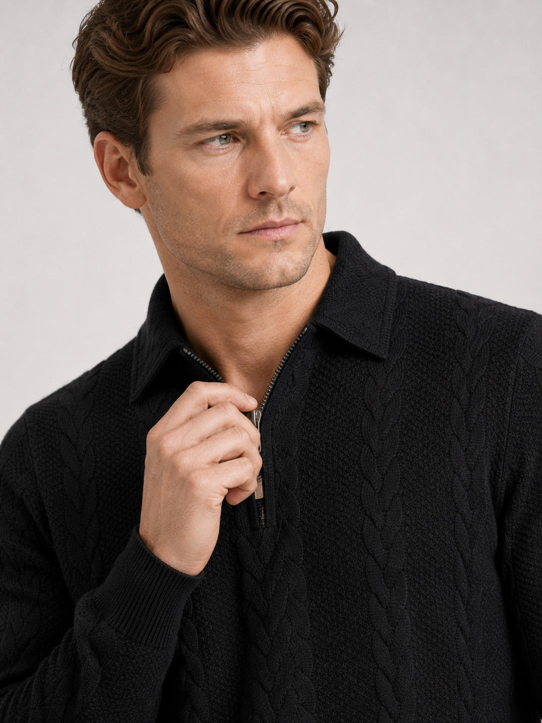 Men’s Quarter Zip Jumper Long Sleeve Turn-Down Collar Autumn Winter Pullover for Casual and Everyday Wear