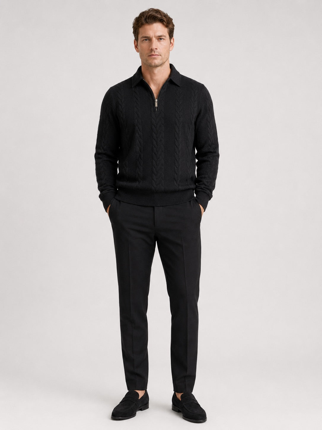 Men’s Quarter Zip Jumper Long Sleeve Turn-Down Collar Autumn Winter Pullover for Casual and Everyday Wear