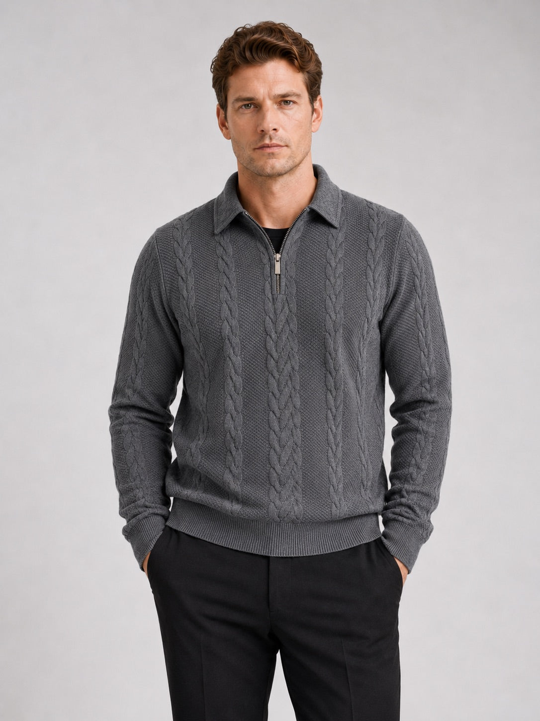 Men’s Quarter Zip Jumper Long Sleeve Turn-Down Collar Autumn Winter Pullover for Casual and Everyday Wear