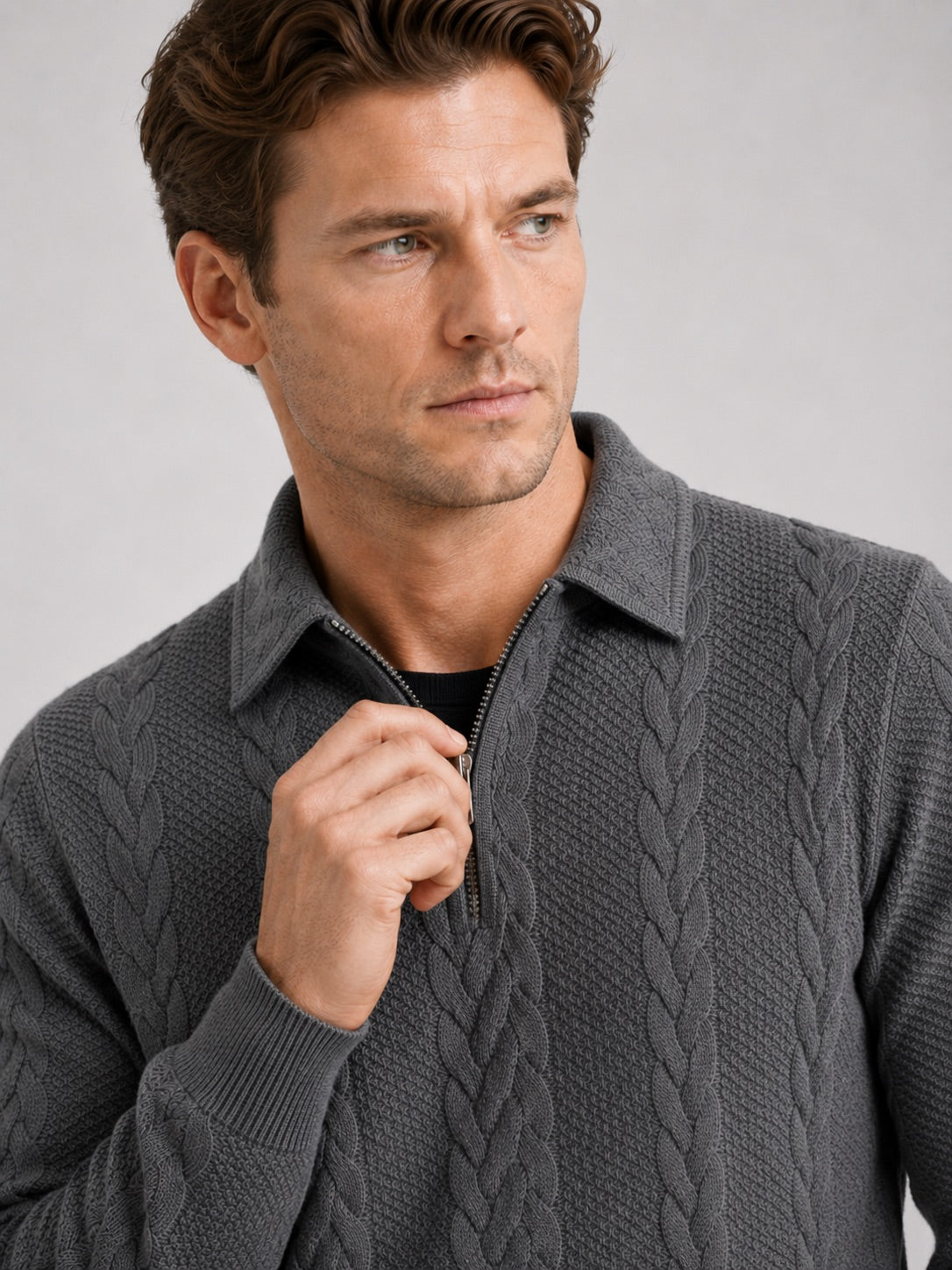 Men’s Quarter Zip Jumper Long Sleeve Turn-Down Collar Autumn Winter Pullover for Casual and Everyday Wear