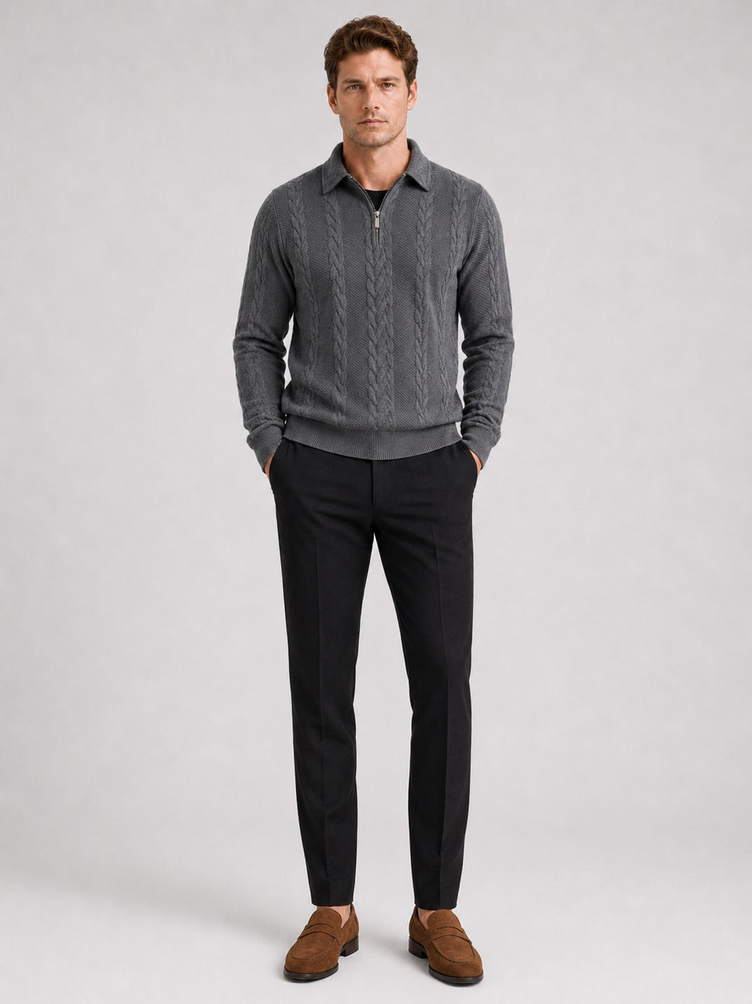 Men’s Quarter Zip Jumper Long Sleeve Turn-Down Collar Autumn Winter Pullover for Casual and Everyday Wear
