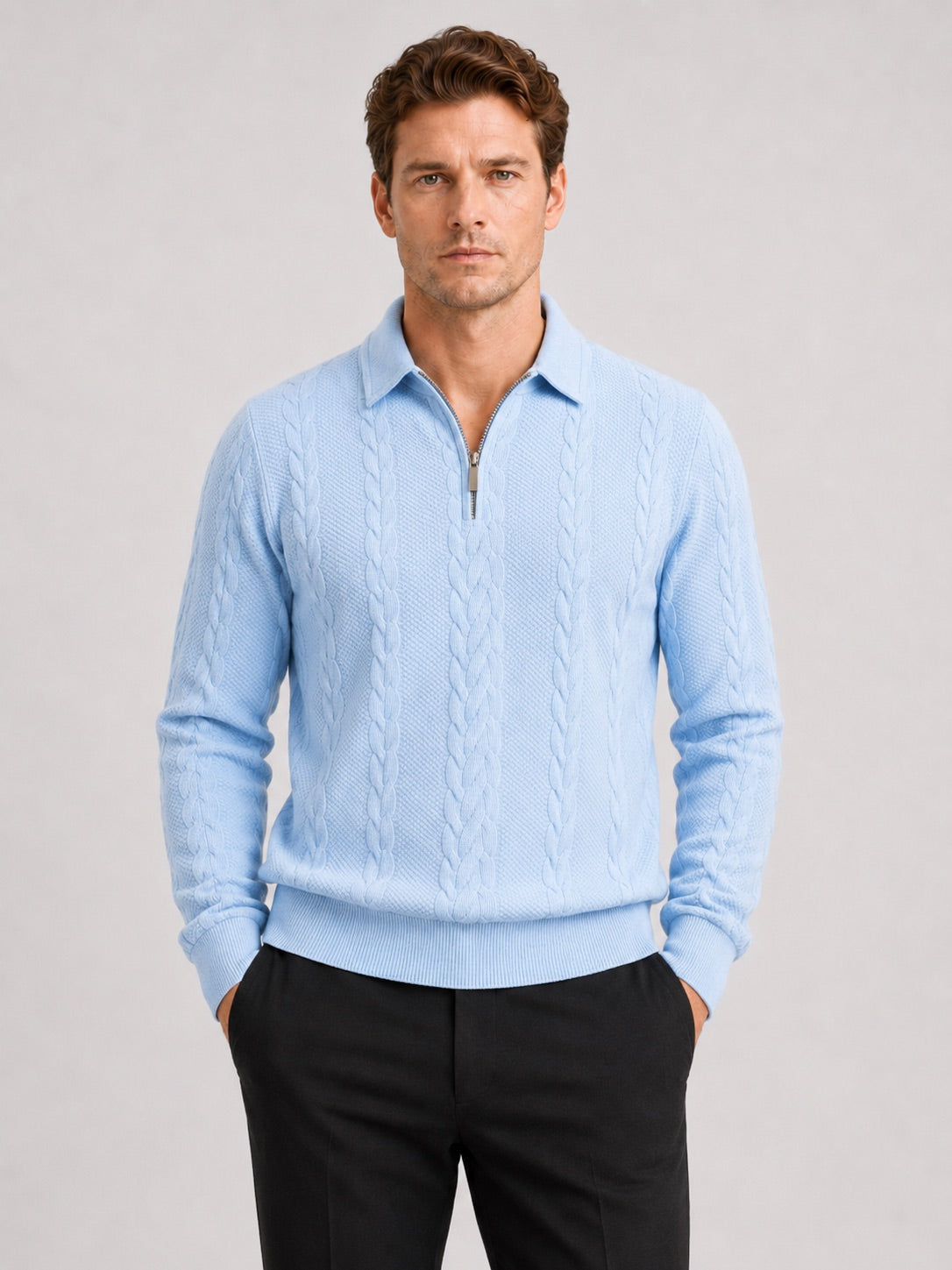 Men’s Quarter Zip Jumper Long Sleeve Turn-Down Collar Autumn Winter Pullover for Casual and Everyday Wear