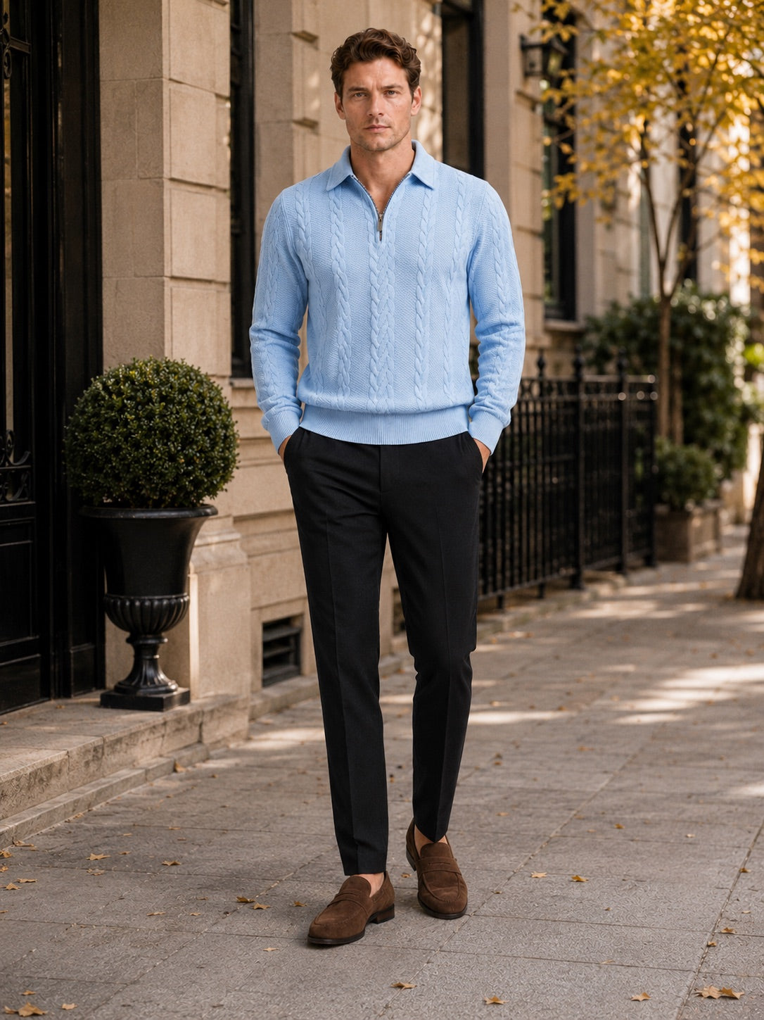 Men’s Quarter Zip Jumper Long Sleeve Turn-Down Collar Autumn Winter Pullover for Casual and Everyday Wear